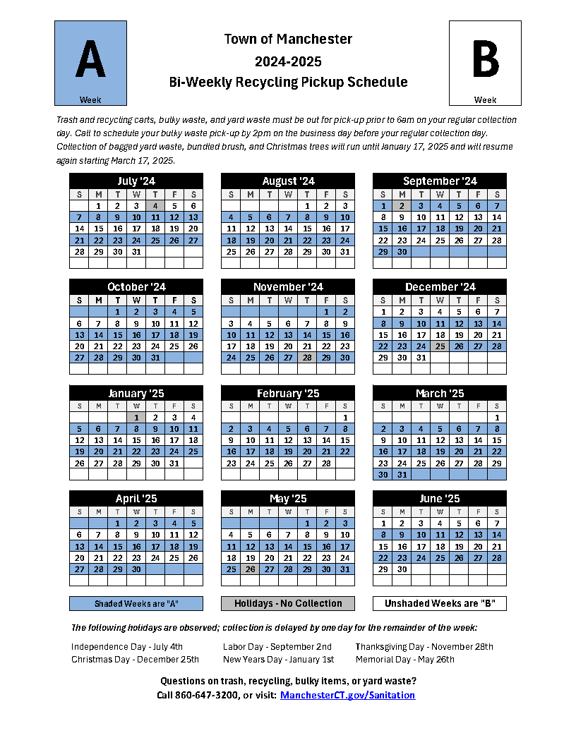 2024-2025 Bi-Weekly Recycling Pickup Schedule